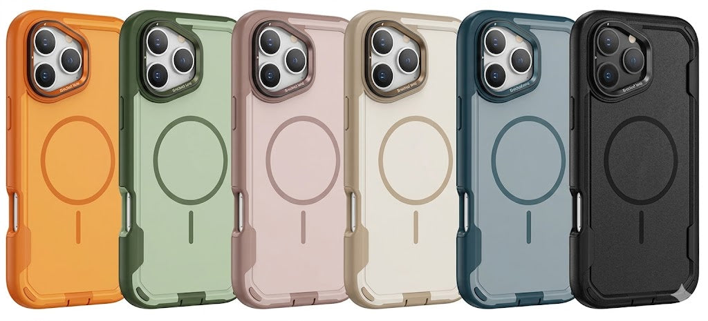 MaxGuard Dual-Layer MagSafe Case with Camera Ring Kickstand for iPhone 17 - Brown